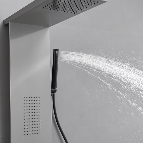 3 IN 1 Shower Panel Tower System Wall Mount Brushed Nickel | Stainless Steel,Rain Shower Head,Body Massage Jets and Handheld Head,Stable Water Pressure Output,Easy to Wipe Limescale - color: Brushed Nickel, style: Shower Panel-Standard