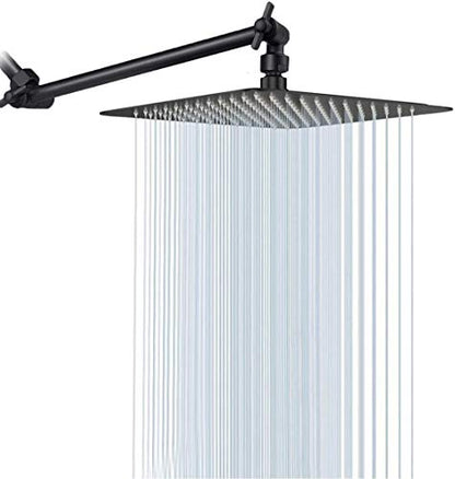 NearMoon Rain Shower Head with 11’’ Adjustable Extension Arm, Large Stainless Steel High Flow Rainfall Square Head, Bath Shower Waterfall Full Body Coverage (12 Inch, Matte Black) - color: Matte Black, size: 12 Inch