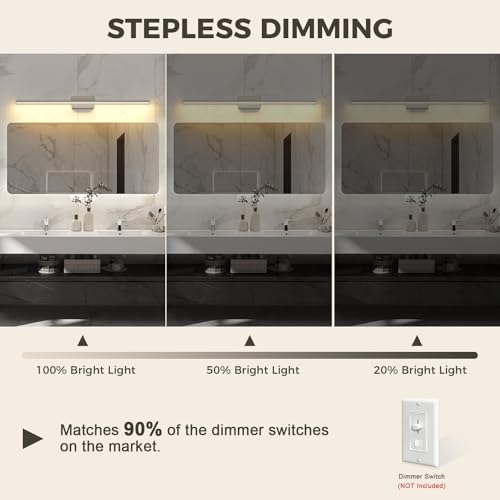 JUSHENG Brushed Nickel Modern LED Vanity Lights for Bathroom Light Fixtures, 47.24 Inch 42W 5CCT Dimmable Vanity Light Bar Bathroom Lighting - color: Brushed Nickel-5CCT, size: 47.24'' Long-Dimmable