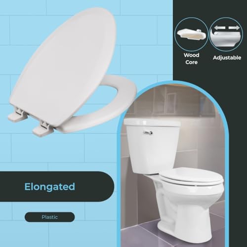 Centoco Wooden Toilet Seat Elongated, Closed Front with Cover, Residential, Made in the USA, DSAZAM900-001, White