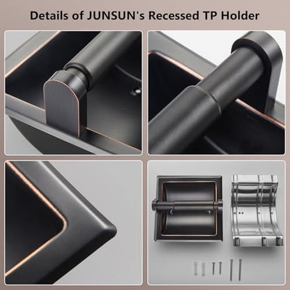 JunSun Oil Rubbed Bronze Recessed Toilet Paper Holder Stainless Steel ORB Toilet Paper Roll Holder Tissue Holder Tissue Roll Holder 6" X 6" Square Jumbo Mega Roll Holder Rear Mounting Bracket Included - color: Oil Rubbed Bronze