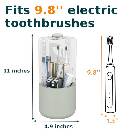YOOLENS Toothbrush Holder with Cover 360 Rotating 4 Compartments Bathroom Toothpaste Electric Toothbrush Organizer, Light Green - color: Light Green