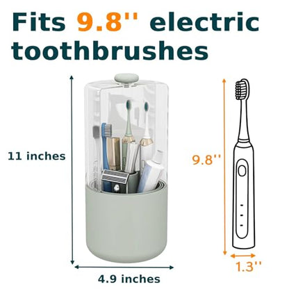 YOOLENS Toothbrush Holder with Cover 360 Rotating 4 Compartments Bathroom Toothpaste Electric Toothbrush Organizer, Light Green - color: Light Green