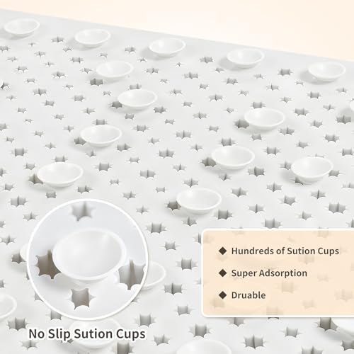 Yolife Shower Foot Scrubber Mat, Anti-Slip Bath Mat with Scrub Bristles, Soft Shower Foot Massager with Strong Suction Cups for Soothe Achy Feet (White, 25.6" x 13.4") - color: White, size: 25.6" x 13.4" (Rectangular)