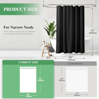 Stall Waffle Shower Curtain 256 GSM Heavy Fabric 60x72 Black | 60 Inch Wide, Thick Cloth, Weighted Hem, Water Repellent, Hotel Luxury Polyester Shower Curtain Set for Bathroom 10 Hooks - color: Black, size: 60"W x 72"L (Pack of 1)