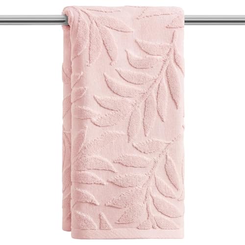Artoid Mode 1 Pc Pink 3D Leaves Jacquard Hand Towels for Bathroom, 100% Cotton Soft Absorbent Bathroom Decor Towels, 13.7 x 29.5 Inch - color: Pink, size: 13.7" x 29.5", 1PC