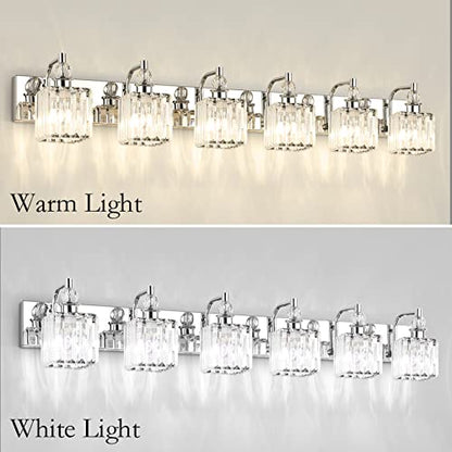 Ralbay Crystal Vanity Light 6 Light 48''Modern Chrome Bathroom Vanity Lighting Over Long Mirror Crystal Bathroom Wall Lighting Fixtures - color: Square-Chrome, size: 48 inch