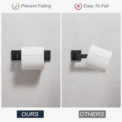 Toilet Paper Holder Wall Mount Matte Black Stainless Steel | Toilet Tissue Roll Holder Bathroom Square Toilet Paper Towel Roll Holder, Double Post Pivoting Tissue Handle - color: Matte Black