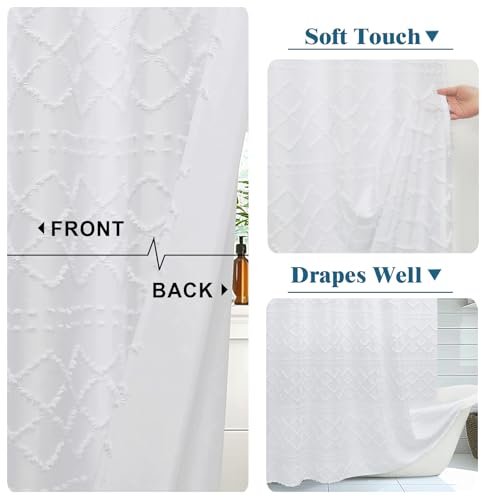 White Boho Shower Curtains 72x84 Inches, Modern Plaid Stripes Cloth Shower Curtain for Bathroom, Chic Tufted Textured Jacquard Shower Curtains, Farmhouse Fabric Shower Curtains - color: White, size: 72"W x 84"L (Pack of 1)
