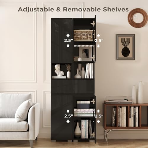 MHOM High Glossy Slim Bathroom Cabinet. 66.9" Tall Storage Cabinet with Drawer and Adjustable Shelves, Narrow Linen Cabinet for Bathroom, Laundry, and Living Room, Black - color: Black