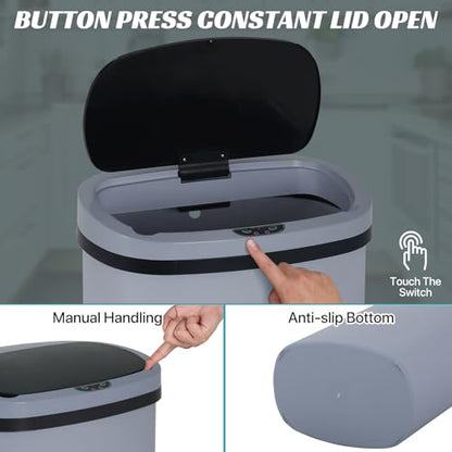 Dkeli 13 Gallon Trash Can Automatic Kitchen Trash Can 50 Liter Touch Free Garbage Can with Lid Brushed Waste Bin for Home Office Bedroom Bathroom, Gray - color: Gray, size: 15 x 10 x 24 inches