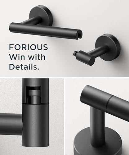 FORIOUS Commercial Toilet Paper Holder Wall Mount Bathroom Tissue Holder | Matte Black | SUS304 Stainless Steel Rustproof | Double Post Pivoting Toilet Paper Roll Holder | Screw-In | Round Base - color: Matte Black