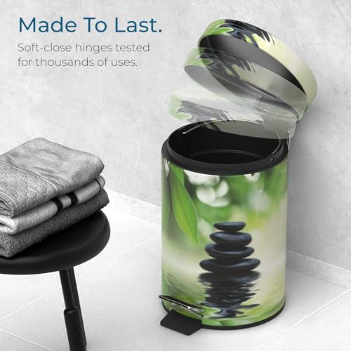 Sanilo Small Bathroom Trash Can with Lid [1.3 Gallon] - Lidded Tiny Trashcan for Garbage - Mini Metal Bin with Soft Closing Mechanism - Bath Room Accessoire Wastebin with Inner Bucket (Harmony) - color: Harmony