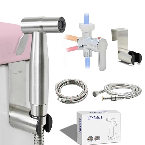 Vayzluiy Handheld Toilet Bidet Sprayer for Toilet-Adjustable Water Pressure Control with Bidet Hose for Feminine Wash, Stainless Steel Brushed Nickel Cloth Diaper for Baby Wash (Warm and Cold) - style: Warm and Code