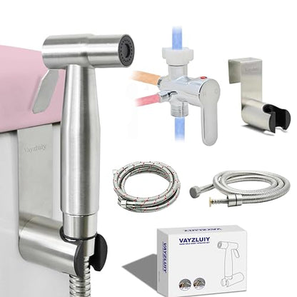 Vayzluiy Handheld Toilet Bidet Sprayer for Toilet-Adjustable Water Pressure Control with Bidet Hose for Feminine Wash, Stainless Steel Brushed Nickel Cloth Diaper for Baby Wash (Warm and Cold) - style: Warm and Code