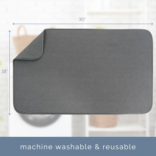 S&T INC. Dish Drying Mat, 18" x 30", Jumbo, Charcoal Grey | Absorbent Microfiber, XXL Kitchen Counter Mat for Dishes, Utensils, Pots and Pans, Machine Washable - size: 18" x 30"