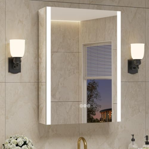 20 x 28 Inch Medicine Cabinet with Mirror and LED Light for Bathroom | Recessed, Wall-Mounted, Dimmable, Anti-Fog, Memory Function, 3 Color Mode, Outlet&USB, Adjustable Shelf, ETL Listed, Aluminum - size: 20x28 Right Hinge
