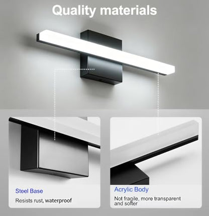 Bathroom Light Fixtures Over Mirror , 16 Inch Modern LED Cool White 6000K vanity Light Not Dimmable Small Vanity Lamp Bar baño IP44 Bath Wall Sconces for Restroom Indoor