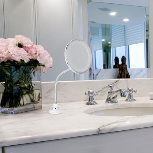 Toyvian Cosmetics Mirror Vanity Mirror 10x Magnifying with LED Light and Suction Cup, White Plastic for Bathroom and Outdoors Use