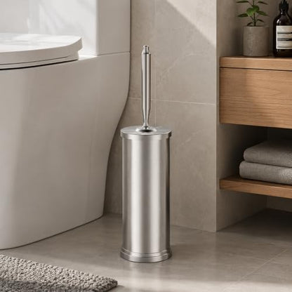 Stainless Steel Toilet Bowl Brush and Holder Set Scrubber Nickel | Weighted Stable Base Removable Inner Tube Toilet Bowl Brush Splash-Proof Design for Deep Cleaning Space Saving Storage - color: Nickel
