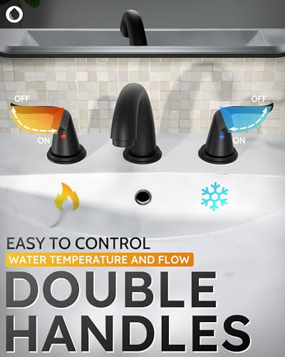 WOWOW Widespread Bathroom Faucet - 3 Hole, Black, 8 Inch Center, Double Handle, High Arc, Lavatory Basin Faucet with Pop Up Drain Assembly - color: Black