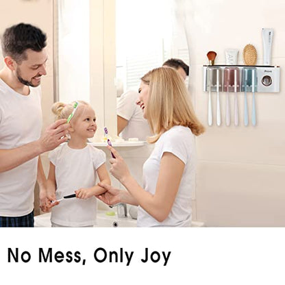 iHave Toothbrush Holders for Bathrooms Wall Mounted with Dispenser & 3 Cups | 9 Slots Wall Mount Toothbrush Holders for Bathrooms with Squeeze Toothpaste Dispenser, 3 Cups & 3 Compartments Organizer - color: White 3 Cups