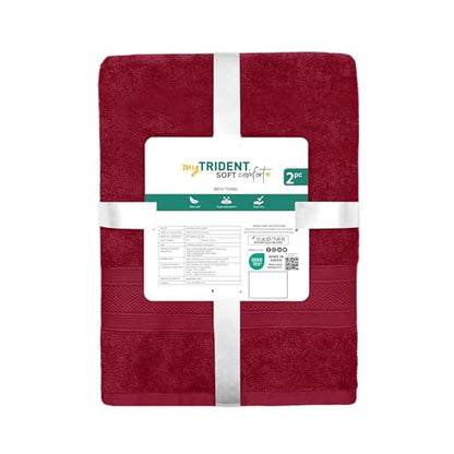 TRIDENT Bath Towel, 2 Piece Bathroom Towel, 100% Cotton, Highly Absorbent, Super Soft, Soft and Plush - Crimson Red - color: Crimson Red