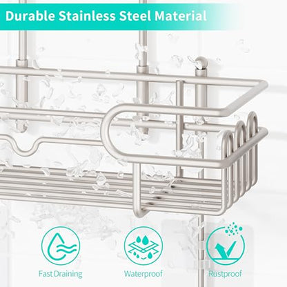 HapiRm Hanging Shower Caddy Organizer - Bathroom Organizer with 12 Hooks and Soap Holder, Rustproof Shower Shelf over Shower Head - Brushed Nickel - color: Brushed Nickel