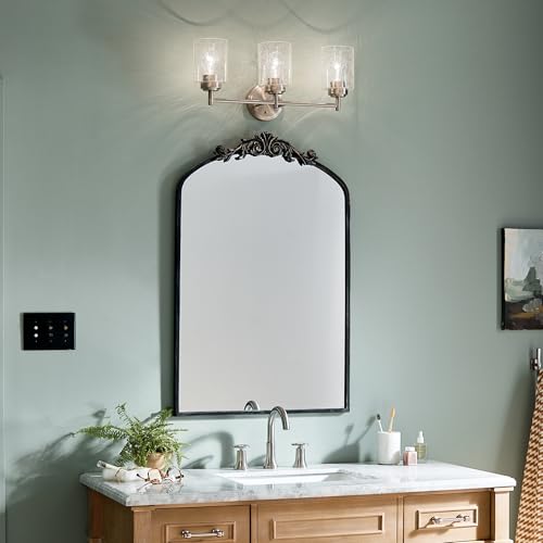 Kichler Winslow 21.5" Vanity Light in Brushed Nickel, 3-Light Transitional Bathroom Light with Clear Seeded Glass. (21.5" W x 9.25" H), 45886NI | Clear seeded glass vanity light for bathroom mirrors (21.5" x 9.25" x 12"), 45886NI - color: Brushed Nickel,