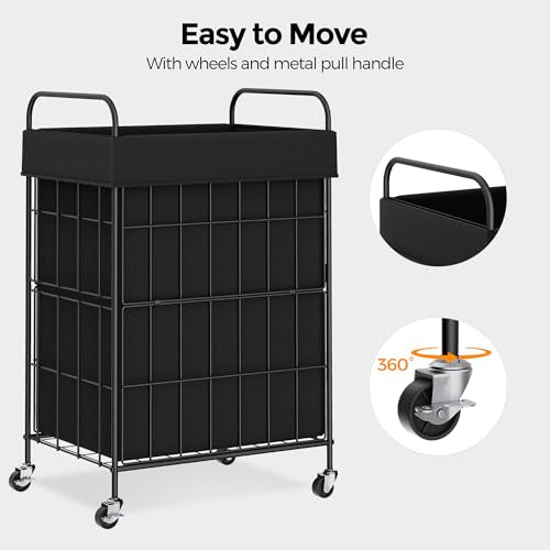 90L Laundry Hamper with Wheels, Laundry Basket with Handle and Liner Bag | Lockable Casters; Reinforced Frame; Breathable Fabric; Space-Efficient Design - color: Black, size: 90L-1 Section