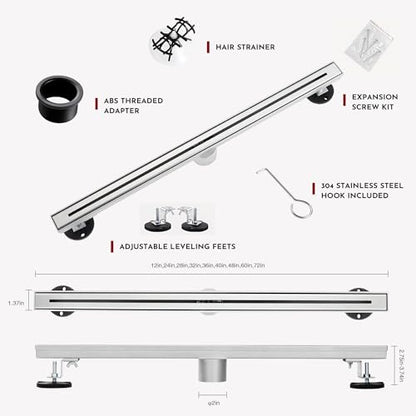 24 Inch Ultra Narrow Linear Shower Drain, Brushed Nickel Extra Slim Shower Drain, 304 Stainless Steel, Easy to Install and Clean for Bathrooms (Drain Base Not Included), LSDE8-31A-24S - color: Brushed Nickel, size: 24 Inch