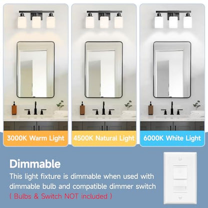 3-Light Bathroom Vanity Light,Modern Matte Black Bathroom Light Fixtures with Square Frosted Glass,Wall Sconces Lighting fixtures Over Mirror Restroom, Living Room Hallway - color: Black, size: 3-Light