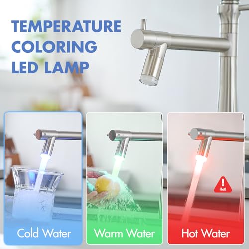 AIMADI Pull Down Kitchen Faucet with Sprayer,Commercial Single Handle | Stainless Steel Brushed Nickel Kitchen Sink Faucet with LED Light - color: Brushed Nickel-1, style: Commercial