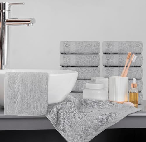 White Classic Luxury Cotton Washcloths 13x13 Inch - 650 GSM Turkish Cotton | Hotel, Spa, Bathroom Face Towel | 12 Pack, Dolphin Gray - color: 06: Dolphin Gray