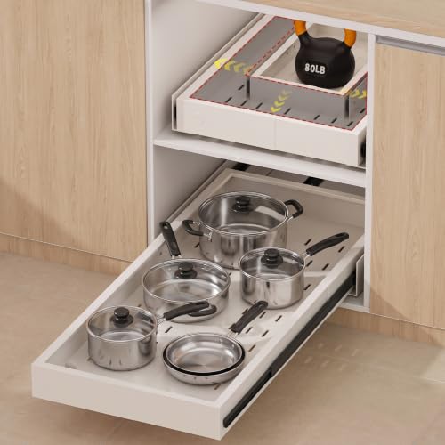 Fokyfok Pull out Cabinet Organizer,Expandable No Drill,Heavy Duty,Kitchen | 11"-16"W x 25"-32"D,3 Rails,Pull out Drawer,Cabinet Drawer Slide out,Roll out Shelves,Pantry,Bathroom,Adhesive,Adjustable,1PC - size: 11"-17"W X 25"-32"D