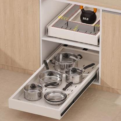 Fokyfok Pull out Cabinet Organizer,Expandable No Drill,Heavy Duty,Kitchen | 11"-16"W x 25"-32"D,3 Rails,Pull out Drawer,Cabinet Drawer Slide out,Roll out Shelves,Pantry,Bathroom,Adhesive,Adjustable,1PC - size: 11"-17"W X 25"-32"D