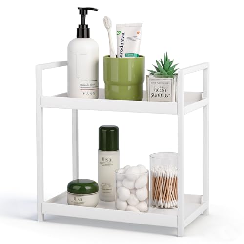 Bathroom Counter Organizer Vanity Storage Countertop Shelf, Small White | 2 Tier Makeup Organizer Perfume Tray Skincare Holder for Sink, Dresser, Kitchen - color: White, size: Small