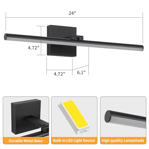 LED Bathroom Vanity Light, Modern Bathroom Light Fixture Over Mirror (Cool White 6000K), Vanity Light Bar with Angle Adjustable, 24 Inch, Black - color: Black-Cool White, size: 24 inch