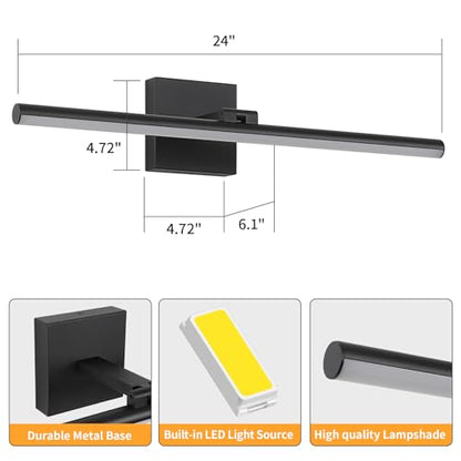 LED Bathroom Vanity Light, Modern Bathroom Light Fixture Over Mirror (Cool White 6000K), Vanity Light Bar with Angle Adjustable, 24 Inch, Black - color: Black-Cool White, size: 24 inch