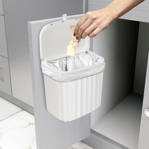 Glad Roomate Under Counter Waste Bin | Space Saving Small Trash Can for Kitchen Cabinet, Bathroom or Office | Dual Lid for Ease of Opening, 7 Liter, White - color: 7 Liter White Plastic