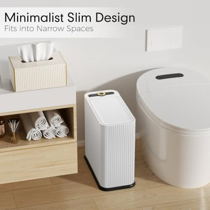 Bathroom Trash Can with Lid and Tissue Box Cover Set 13 L/ 3.5 Gallon White Trash Can with Pop-Up Lid Small Garbage Can for Bathroom Bedroom Office Kitchen - color: White & Gold