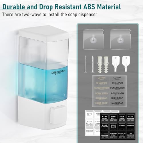 Pollock Shampoo and Conditioner Dispenser 1 Chamber * 500ML | Shower Soap Dispenser Wall Mounted, Body Wash Dispenser No Drill, Refillable Shower Dispenser for Bathroom - color: Blk-zt-53-w1