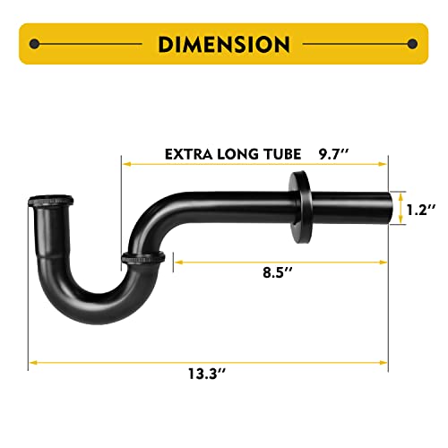 Stainless Steel P-Trap - 1 1/4 Inch Bathroom Basin Sink Waste Trap with Reducing Washer, Matte Black - color: Black