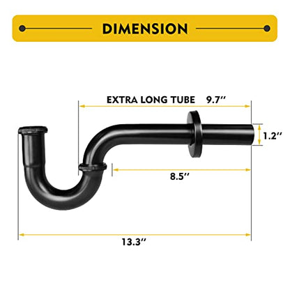 Stainless Steel P-Trap - 1 1/4 Inch Bathroom Basin Sink Waste Trap with Reducing Washer, Matte Black - color: Black