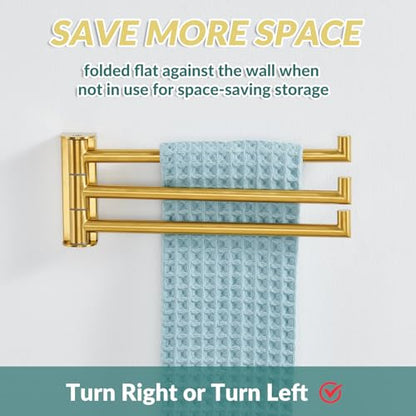 Brushed Gold Swivel Towel Rack with 3 Rotating Arms, Wall Mounted | 304 Stainless Steel, Rust-resistant for Bathroom, Kitchen, 180° Rotatable & Foldable Towel Holder, Space-saving Wall Mounted - color: Brushed Gold