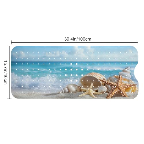 LNOND Summer Beach Bathtub Mat Non Slip, 40 X 16 Inch Tub Mat for Bathroom, Tropical Beach Bath Tub Shower Mat with Drain Holes and Suction Cups - color: Tropical Beach Bathtub Mat