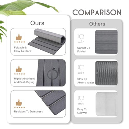 BoxedHome Large Stone Drying Mat for Kitchen Counter, Non-Slip 24"×16" | Quick Drying Diatomaceous Earth, Super Absorbent, Foldable, Birthday Gfts for Women Mom Grandma - color: Dark Grey