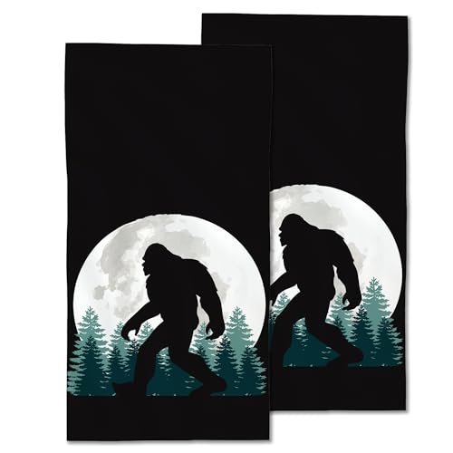 Big Foot Hand Towels Set of 2,Forest Moon Soft Fingertip Bath Towel Small Face Washcloths Decor Kitchen Towel for Hotel Spa Gym Sport 28x14in - color: Forest Moon
