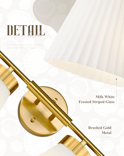 Bathroom Light Fixtures Brushed Gold, HWH 4 Light Vanity Lights Over Mirror, Modern Wall Lamp Bathroom Lighting with Frosted White Striped Glass, 5HZG97B-4W BG - color: Brushed Gold, size: 4-Light