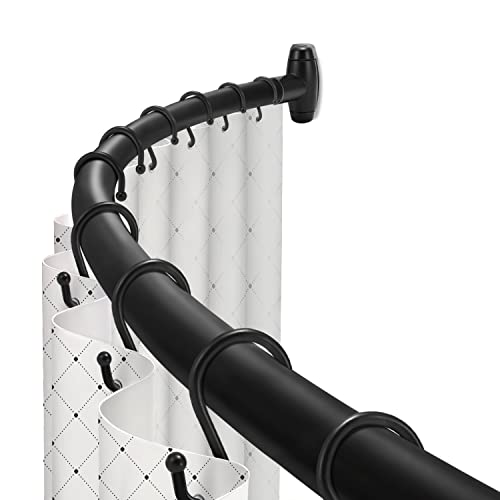 TOPROD Curved Shower Curtain Rod 48-72 Inches Adjustable Round Shower Rods | Black,Rounded Bowed,Stainless Steel,More Shower Space,Need to Drill,for Bathroom, Bathtub - color: Black